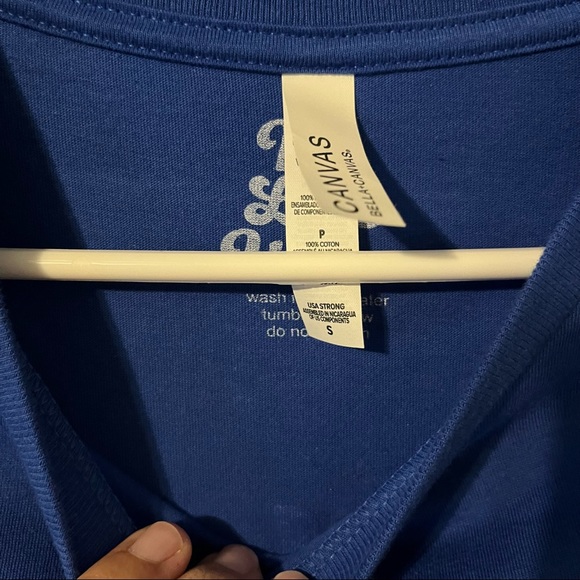 Blue Short Sleeve Tee with Pink ‘Badass Motha’ by Her Little Wolves, Size Small - Picture 3 of 5